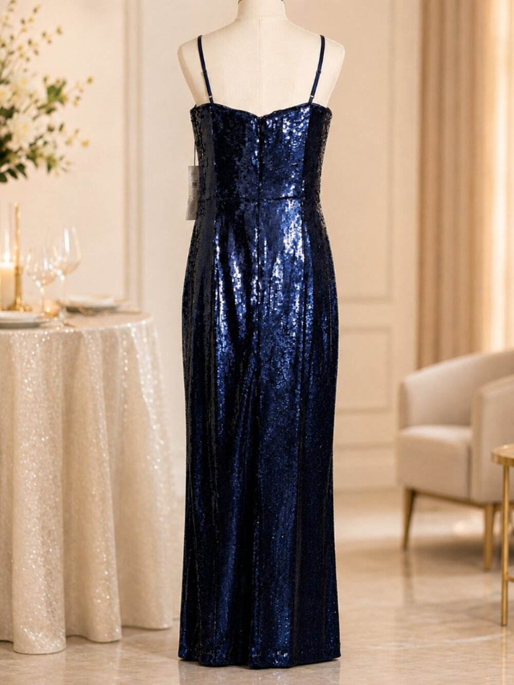 Aidan Mattox Navy Blue Sequin Strapless Gown – Size 12 (NWT) - Picture 3 of 7